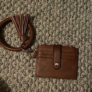 Brown Leather Card Holder with Tassel Keychain